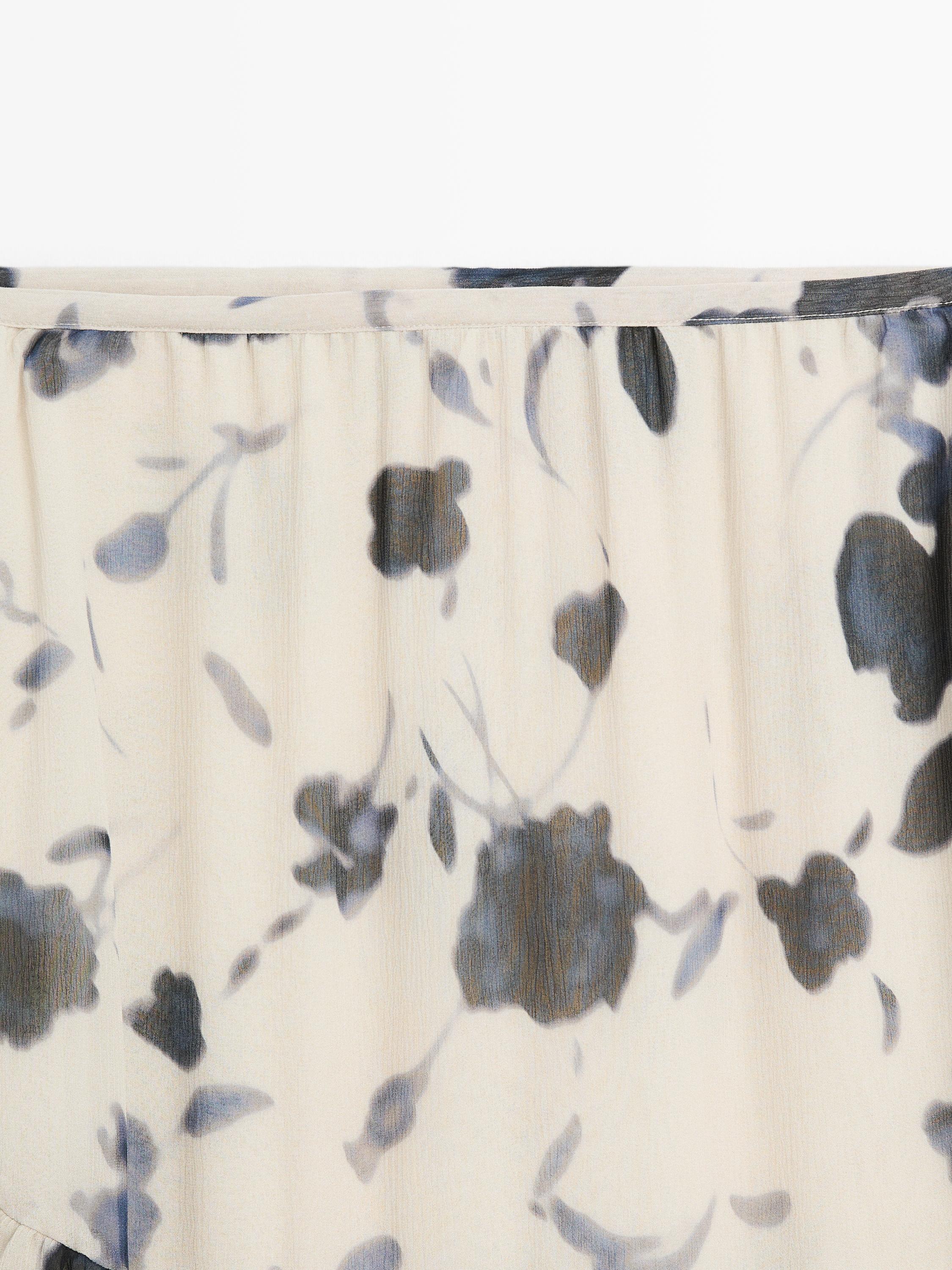 Ruffled floral print midi skirt